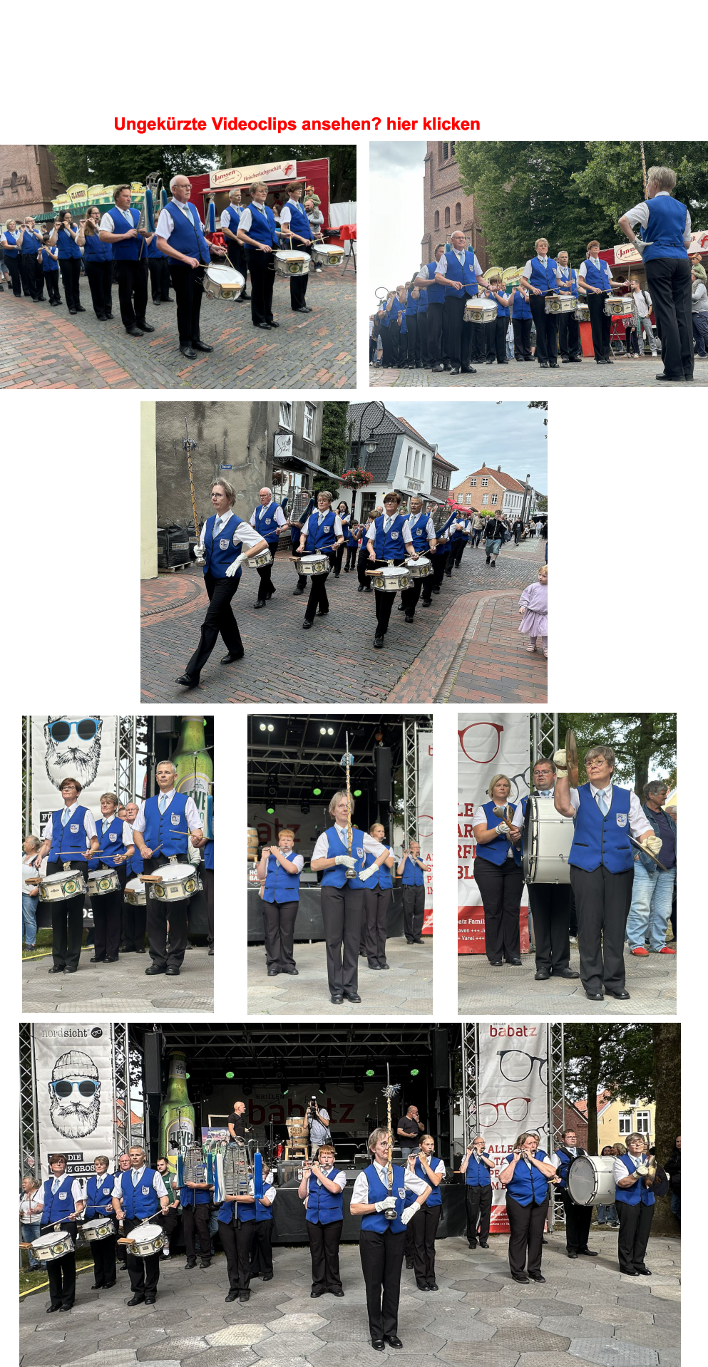 ----------------------------------------------------------------------------------------------------------------------------------------------------------------------------- Er�ffnung des Altstadtfestes in Jever am Fr., 07. Aug. 2026 Der Spielmannszug Jever begleitete die geladenen G�ste um 17.45 Uhr vom Rathaus �ber die Festmeile zur B�hne am Kirchplatz.  Nachfolgend einige Bilder vom Umzug und dem Konzert vor der Festb�hne:  Ungek�rzte Videoclips ansehen? hier klicken